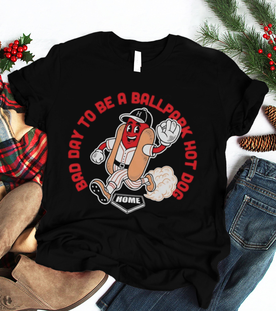Bad Day To Be A Ballpark Hot Dog Cleveland Baseball Cartoon T-Shirt