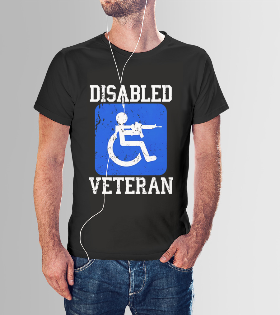 Disabled Veteran Blue Wheelchair Symbol With Gun T-Shirt