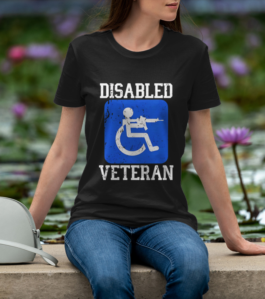 Disabled Veteran Blue Wheelchair Symbol With Gun T-Shirt