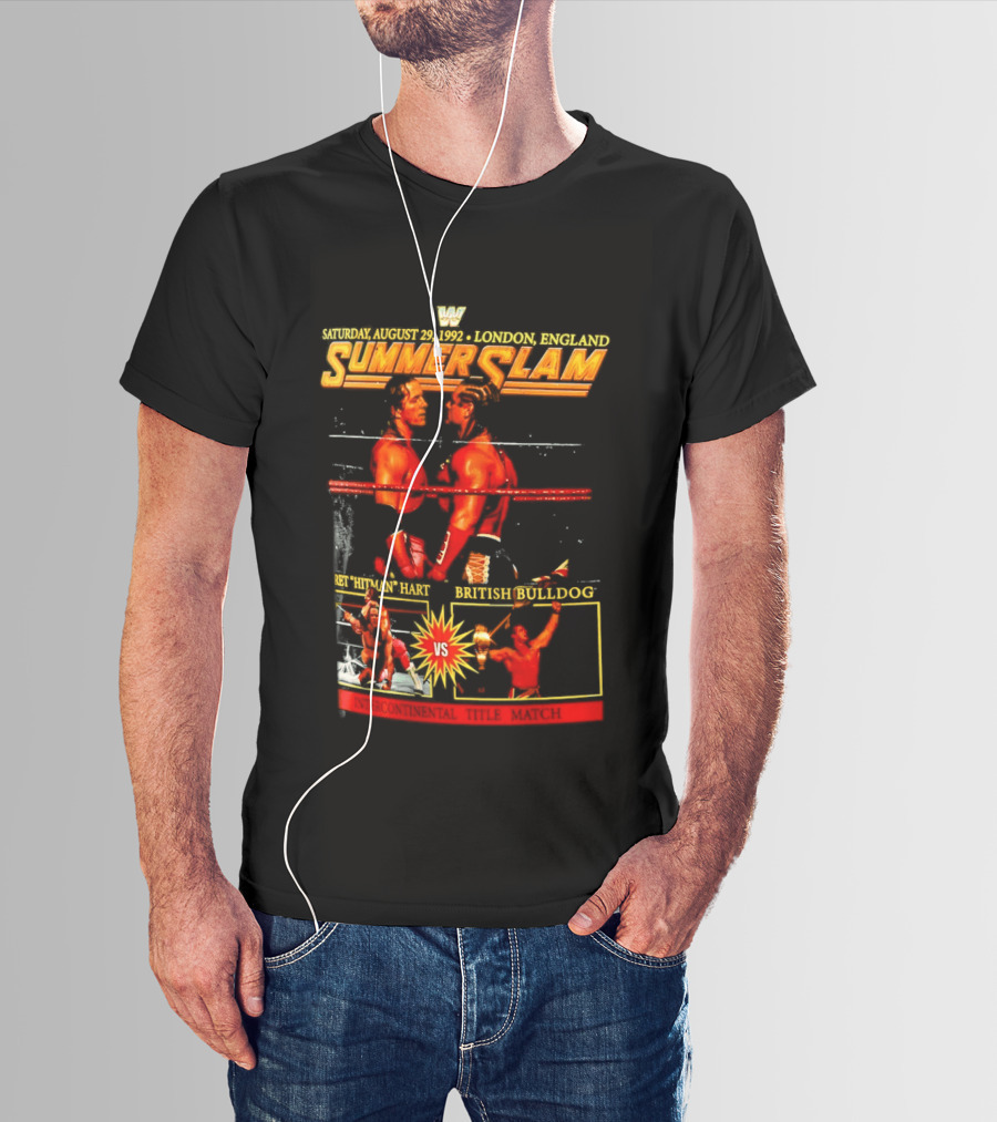 WWF SummerSlam 1992 Bret Hart Vs British Bulldog London England T-Shirt