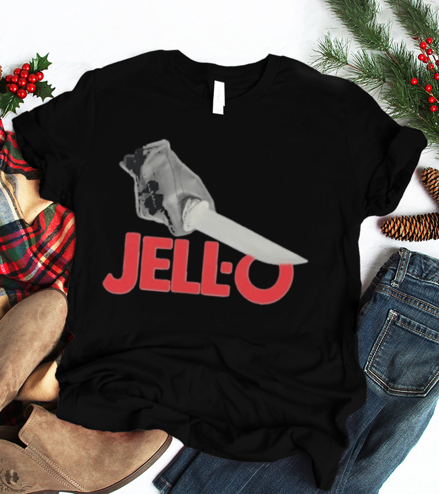 Jello Knife Red Oozing Text And Gloved Dagger T-Shirt