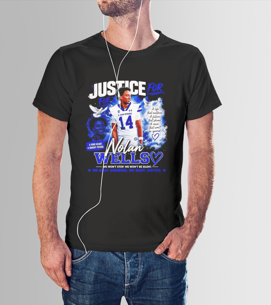 Justice For Nolan Wells Ocean Springs Football Number 14 Ignored Heart We Won't Stop Silent T-Shirt
