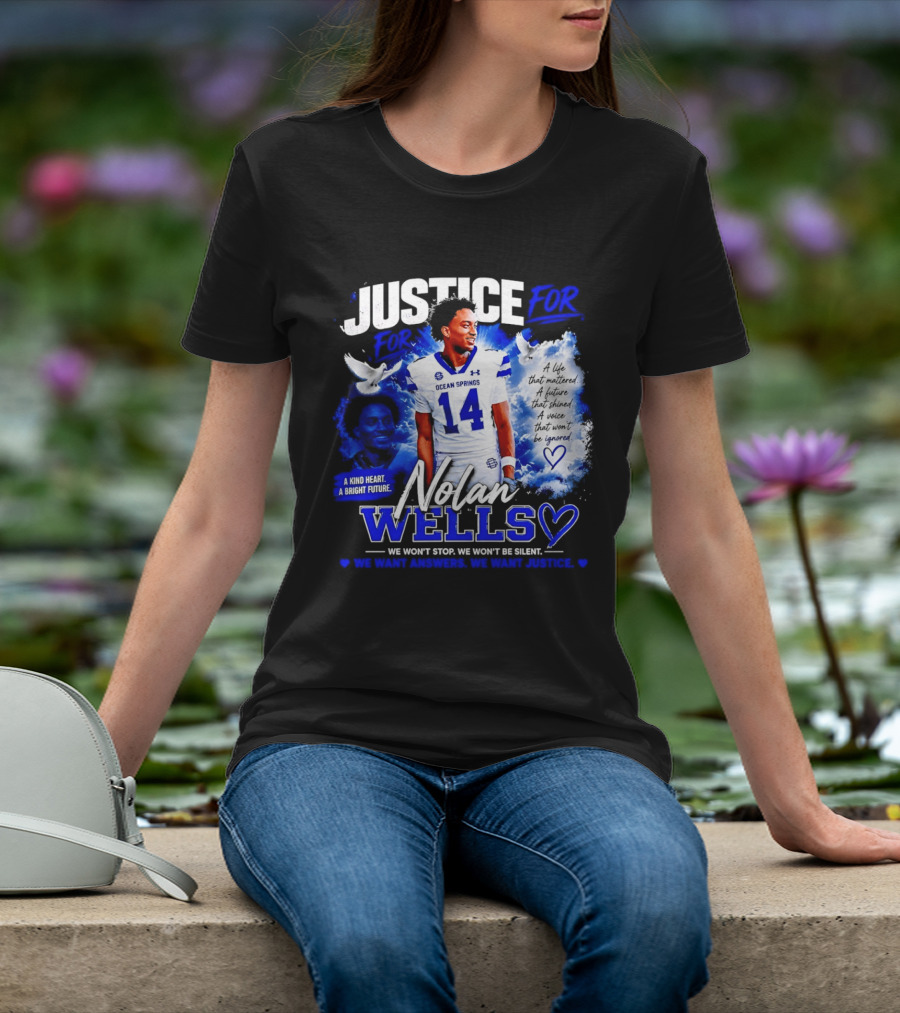 Justice For Nolan Wells Ocean Springs Football Number 14 Ignored Heart We Won't Stop Silent T-Shirt