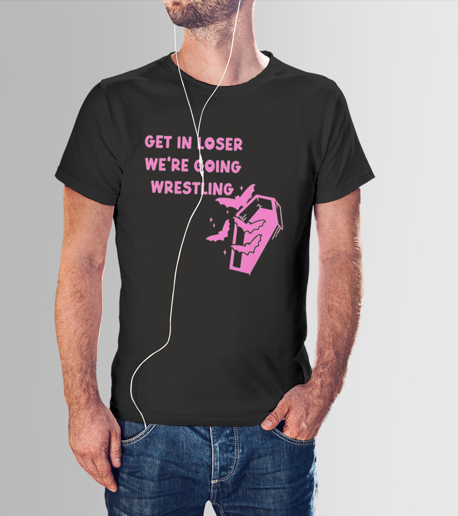 Get In Loser We're Going Wrestling Coffin With Bats And Stars T-Shirt
