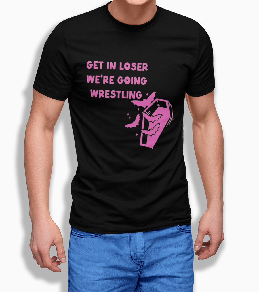 Get In Loser We're Going Wrestling Coffin With Bats And Stars T-Shirt