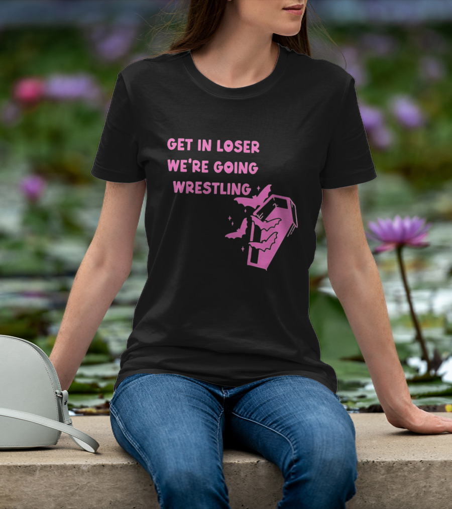 Get In Loser We're Going Wrestling Coffin With Bats And Stars T-Shirt