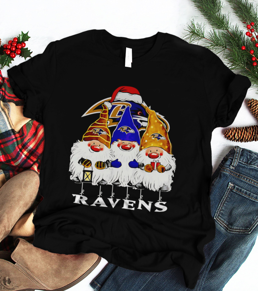Gnomes Baltimore Ravens Christmas T-Shirt