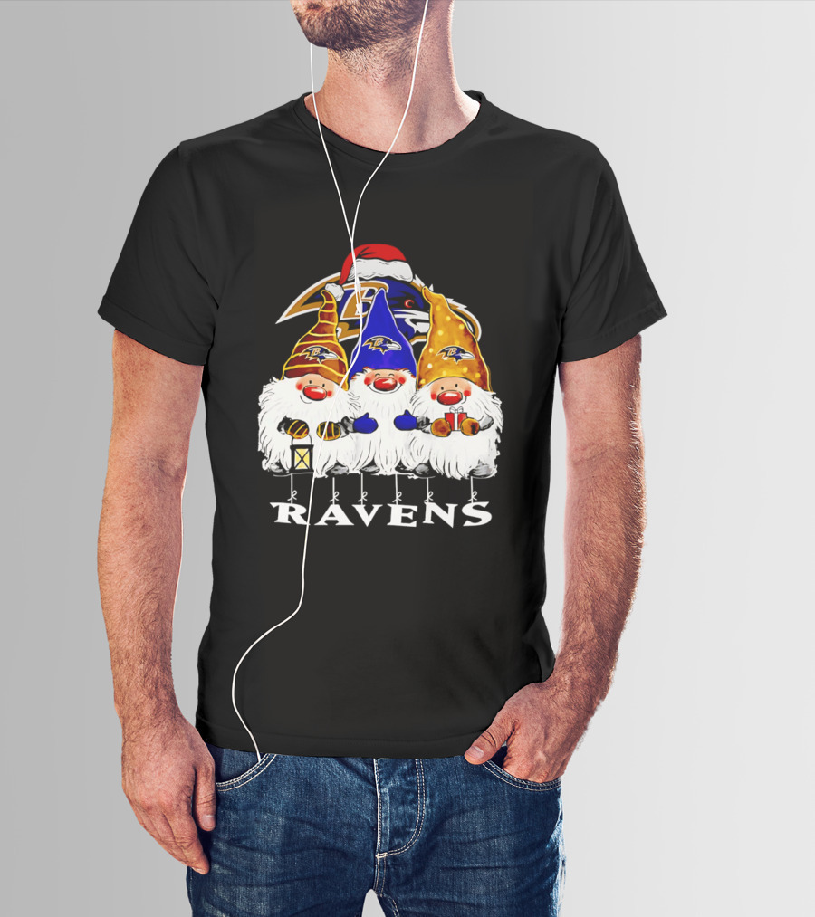 Gnomes Baltimore Ravens Christmas T-Shirt