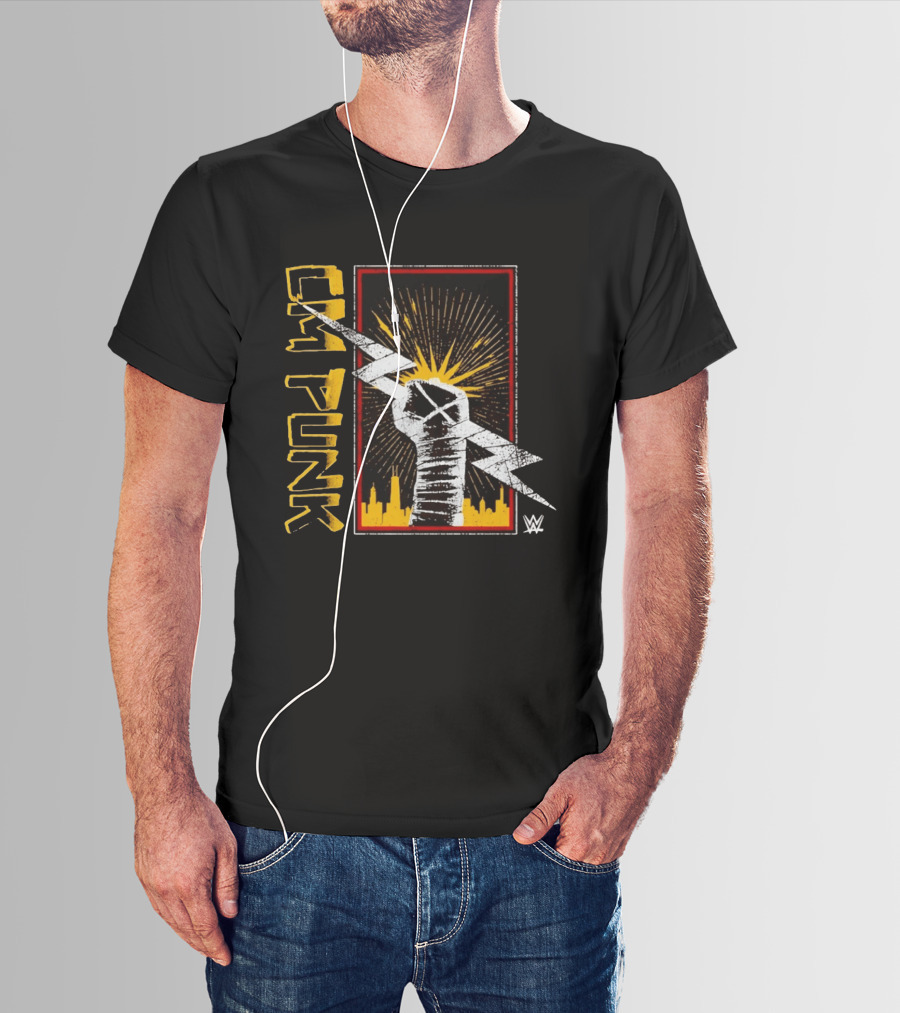 CM Punk WWE Best In The World Lightning Bolt Chicago Skyline Fist T-Shirt