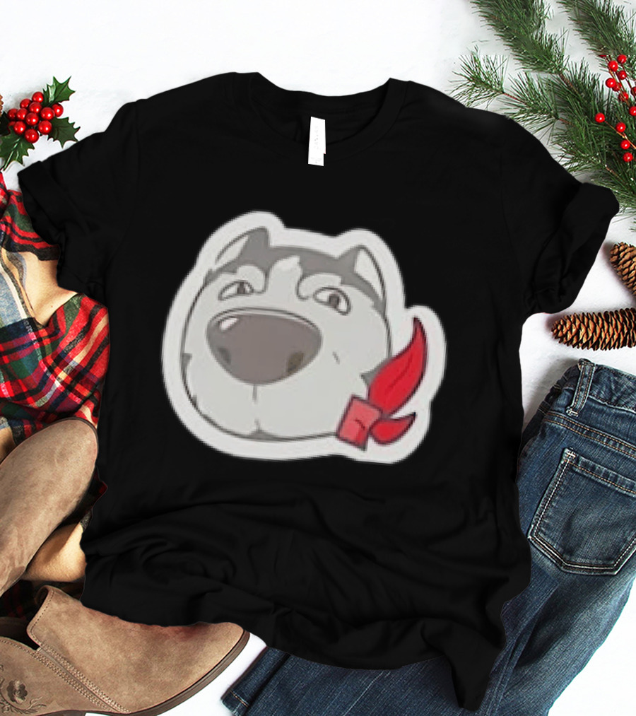 Husky Dog With Red Bandana Puppy Cute Cartoon Face T-Shirt