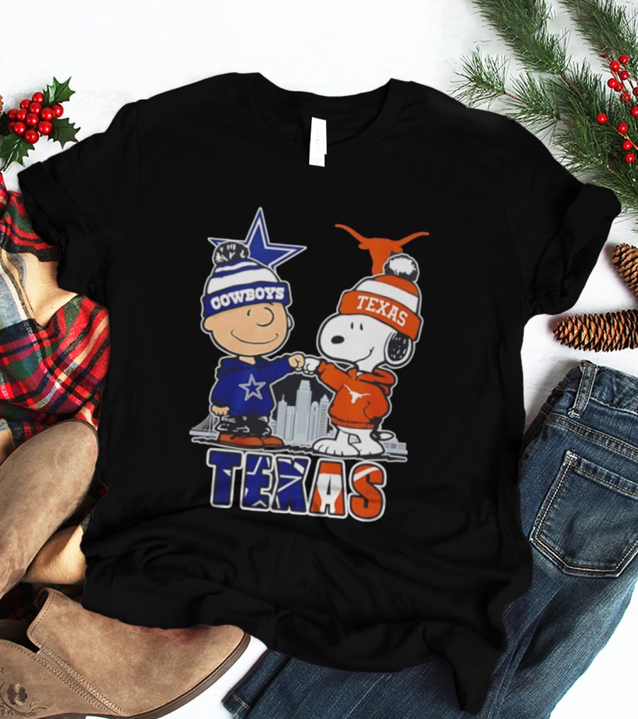 Dallas Cowboys Texas Longhorns Peanuts Characters Stadium Scene T-Shirt