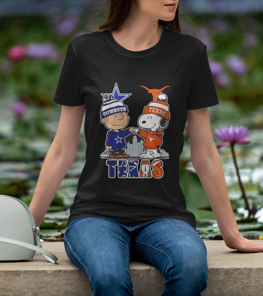 Dallas Cowboys Texas Longhorns Peanuts Characters Stadium Scene T-Shirt