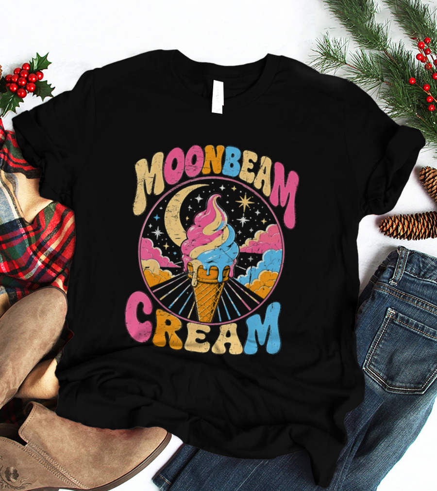Moonbeam Cream Ice Cream Cone Crescent Moon And Stars T-Shirt