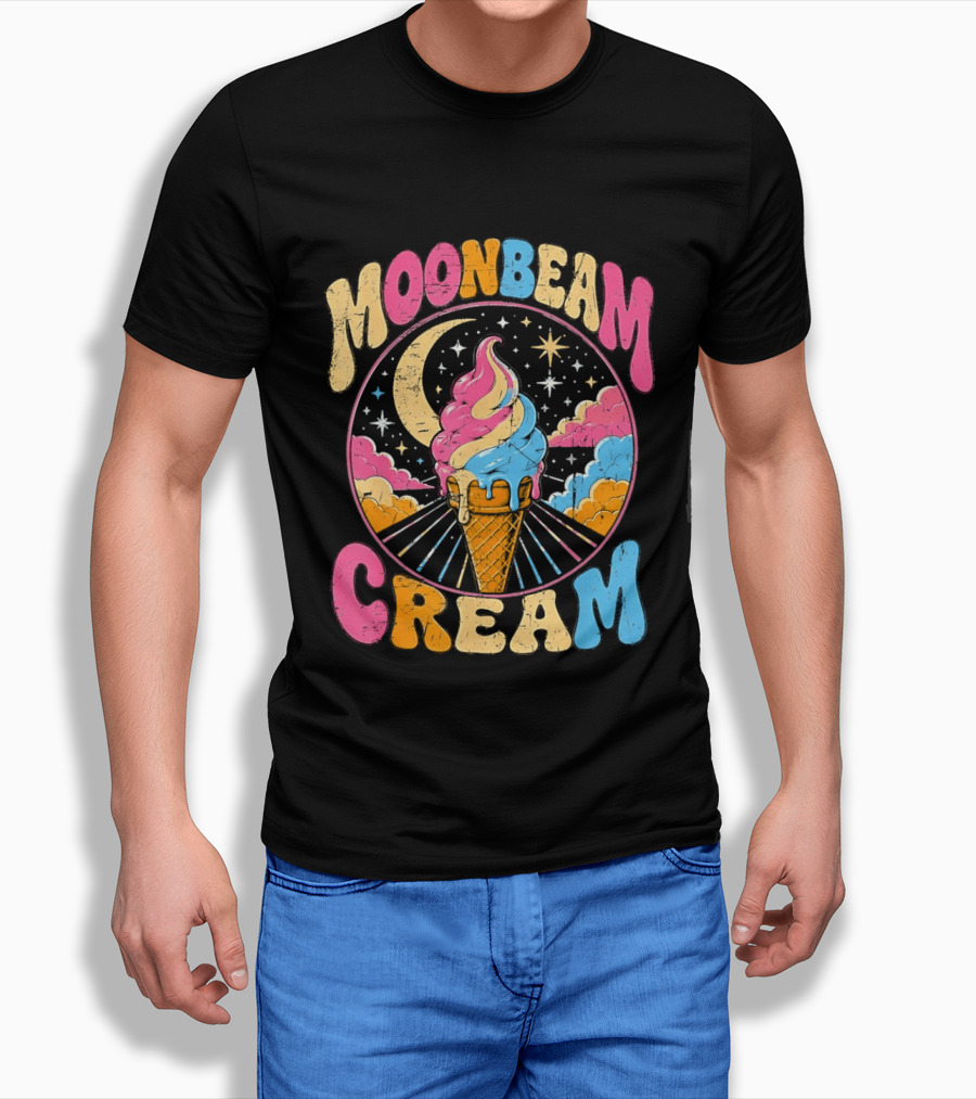 Moonbeam Cream Ice Cream Cone Crescent Moon And Stars T-Shirt