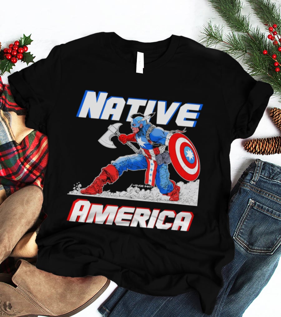 Native America Captain America Axe And Shield Hero T-Shirt