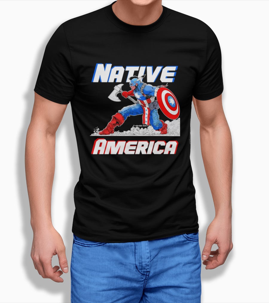 Native America Captain America Axe And Shield Hero T-Shirt