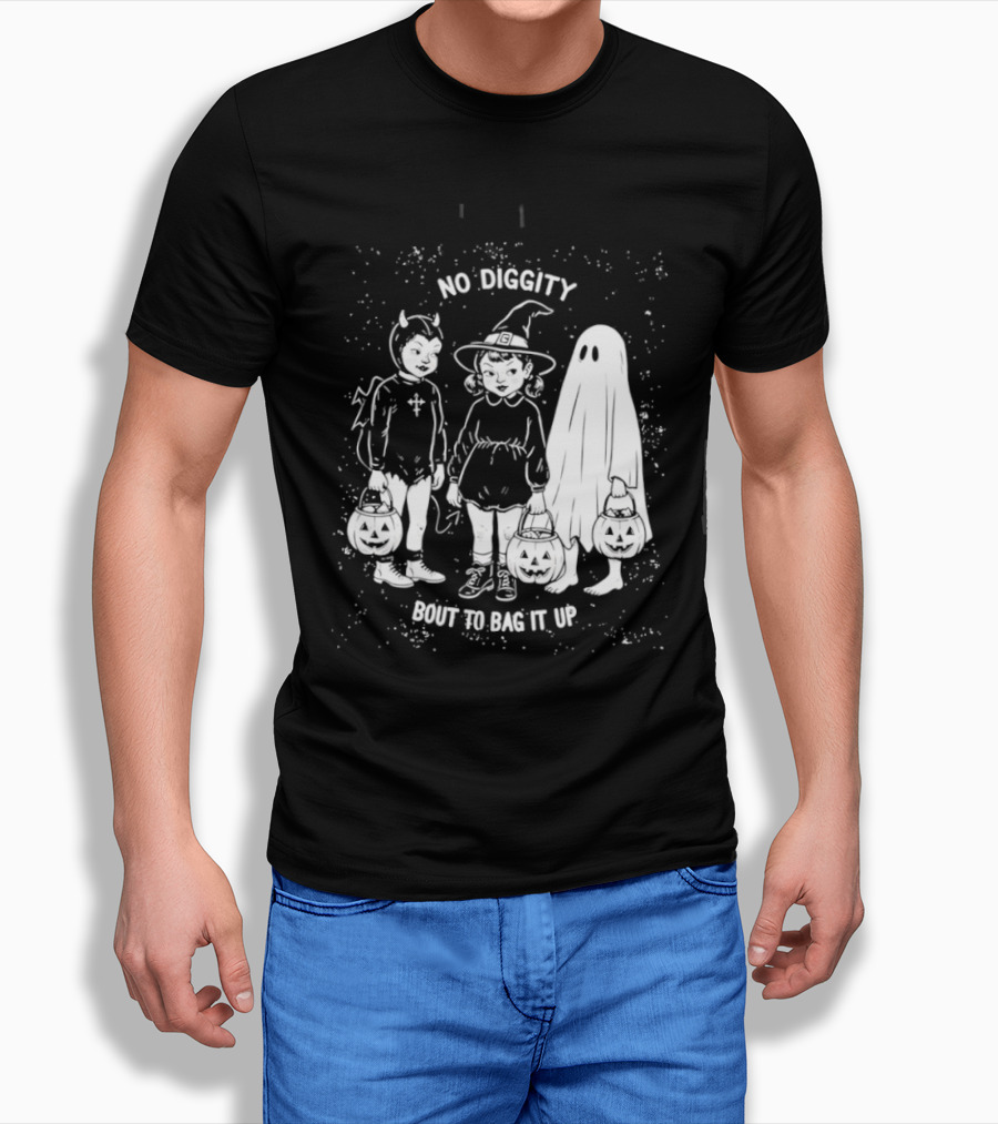 No Diggity Bout To Bag It Up Halloween Ghost Witch Devil Kids Spooky Season T-Shirt