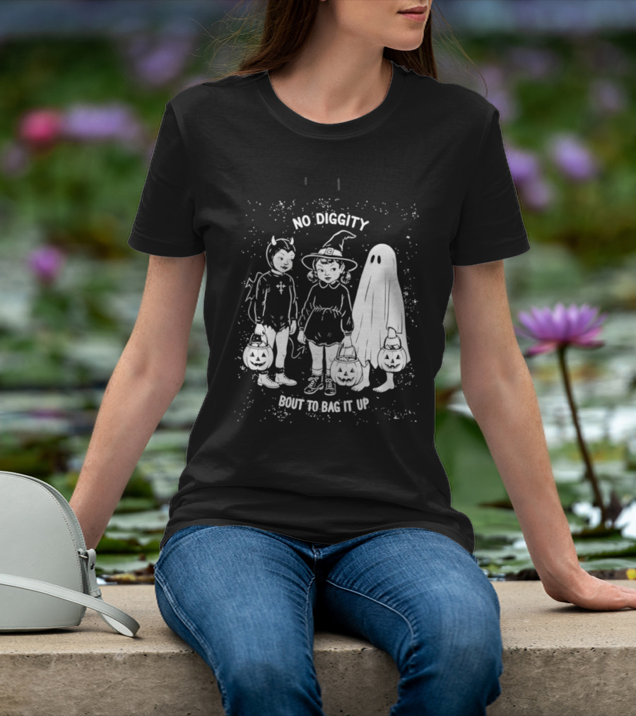 No Diggity Bout To Bag It Up Halloween Ghost Witch Devil Kids Spooky Season T-Shirt