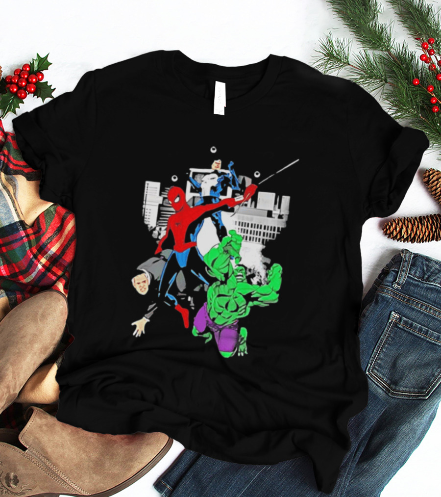 Spider Man The Punisher And The Hulk Marvel Comic Heroes Collage T-Shirt