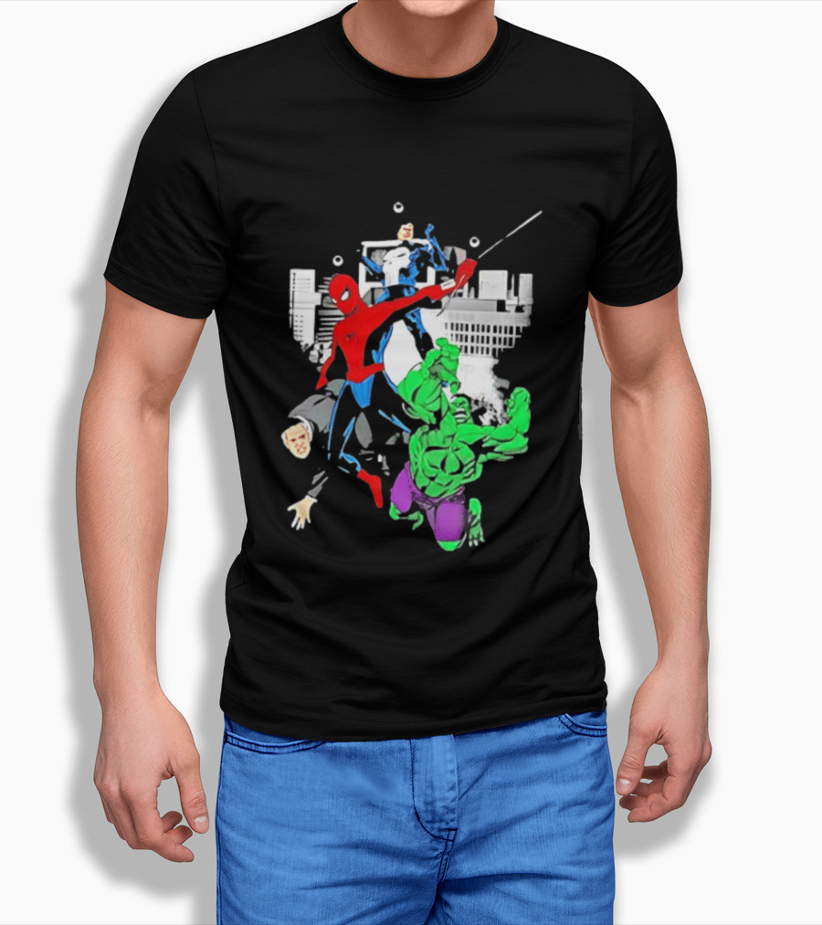 Spider Man The Punisher And The Hulk Marvel Comic Heroes Collage T-Shirt