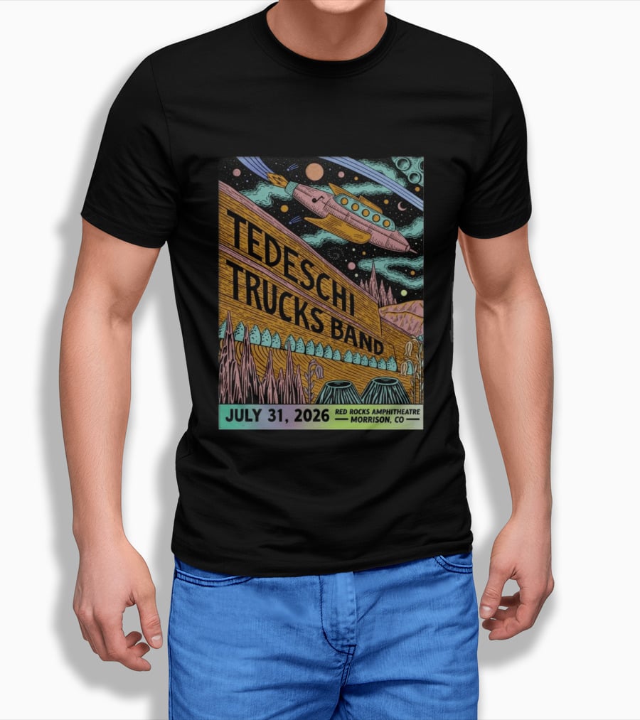 Tedeschi Trucks Band Red Rocks Concert July 31 2026 Morrison CO Spaceship T-Shirt
