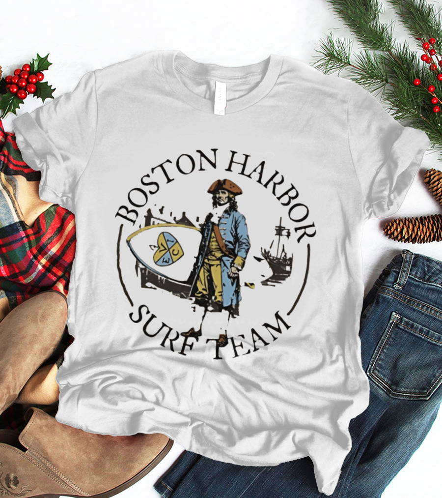 Boston Harbor Surf Team Vintage Sailor With Surfboard T-Shirt
