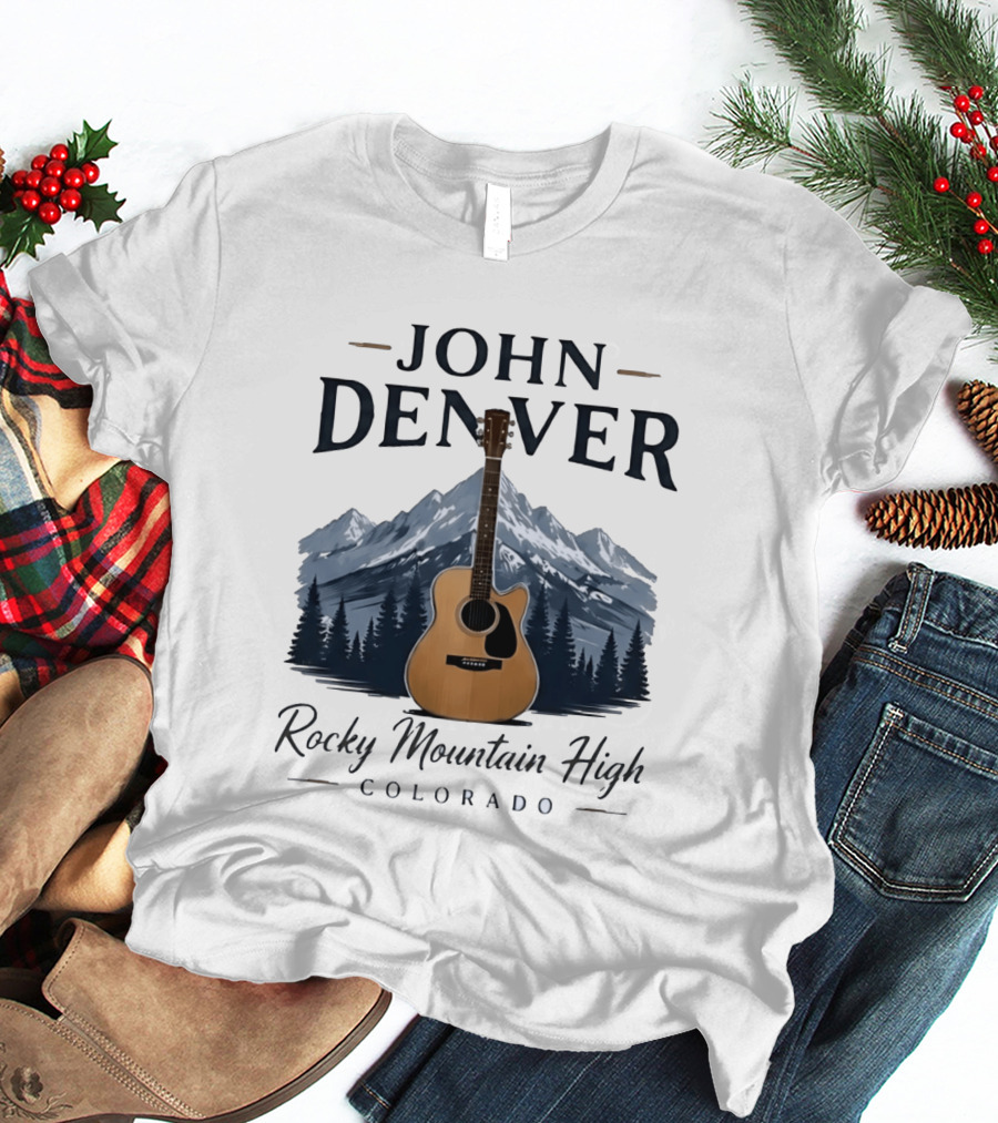 John Denver Rocky Mountain High Colorado Guitar Mountain Scene T-Shirt