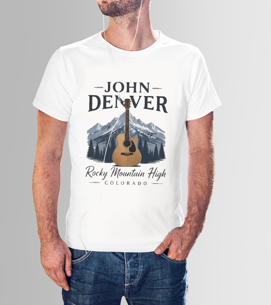 John Denver Rocky Mountain High Colorado Guitar Mountain Scene T-Shirt