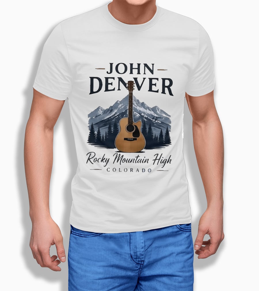 John Denver Rocky Mountain High Colorado Guitar Mountain Scene T-Shirt