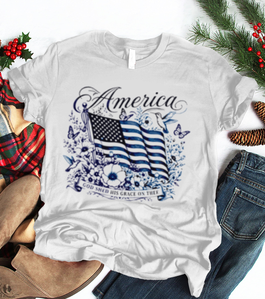 America God Shed His Grace On Thee Flag And Nature T-Shirt