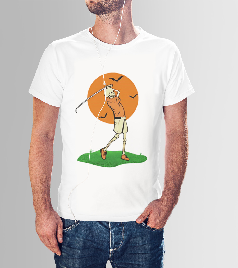 Skeleton Golfer At Sunset With Flying Bats T-Shirt