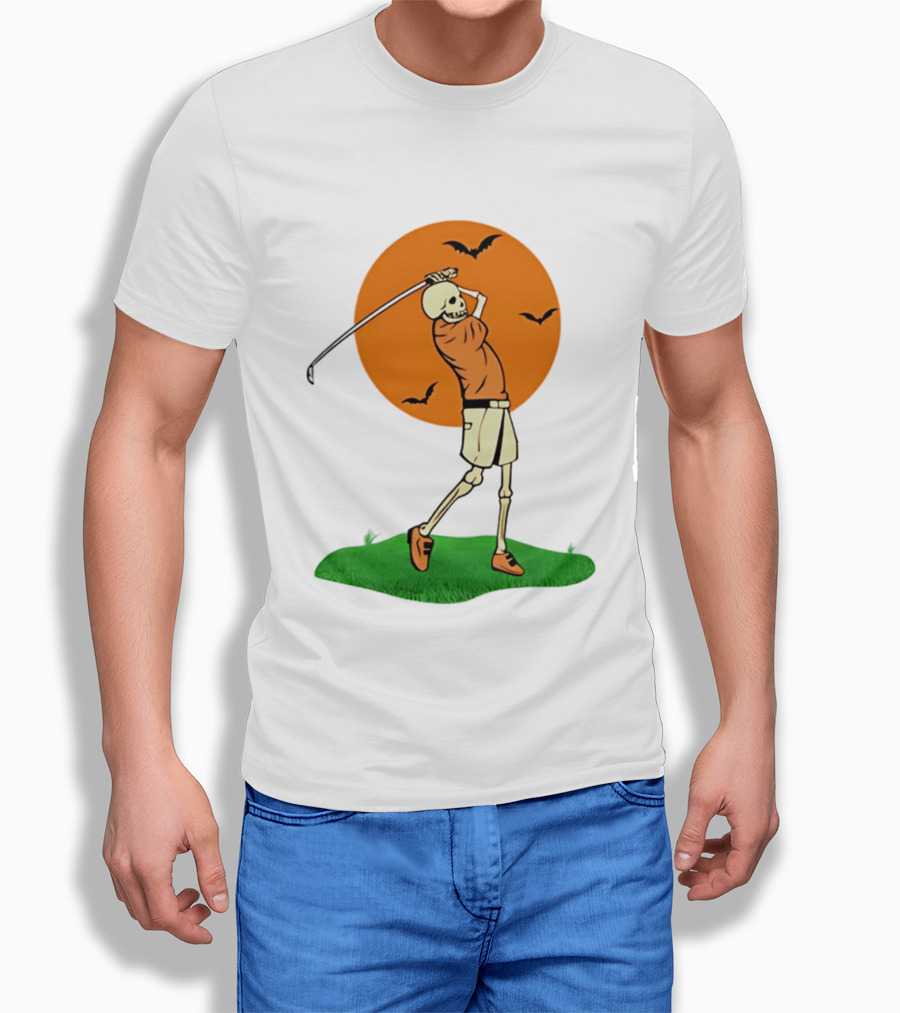 Skeleton Golfer At Sunset With Flying Bats T-Shirt