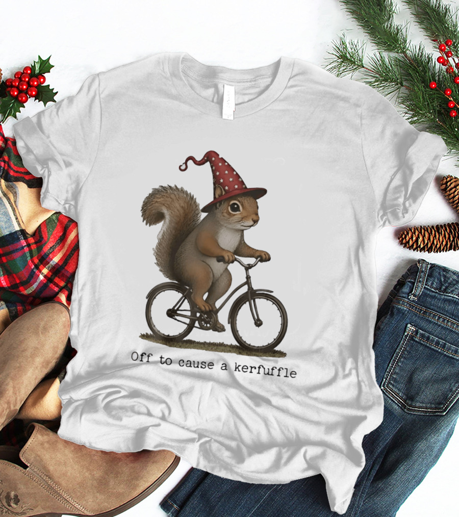 Squirrel In Wizard Hat Riding Bicycle Off To Cause A Kerfuffle T-Shirt