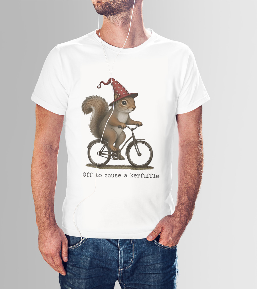 Squirrel In Wizard Hat Riding Bicycle Off To Cause A Kerfuffle T-Shirt