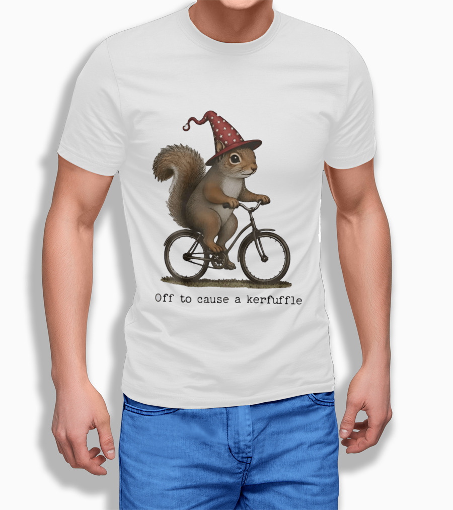 Squirrel In Wizard Hat Riding Bicycle Off To Cause A Kerfuffle T-Shirt