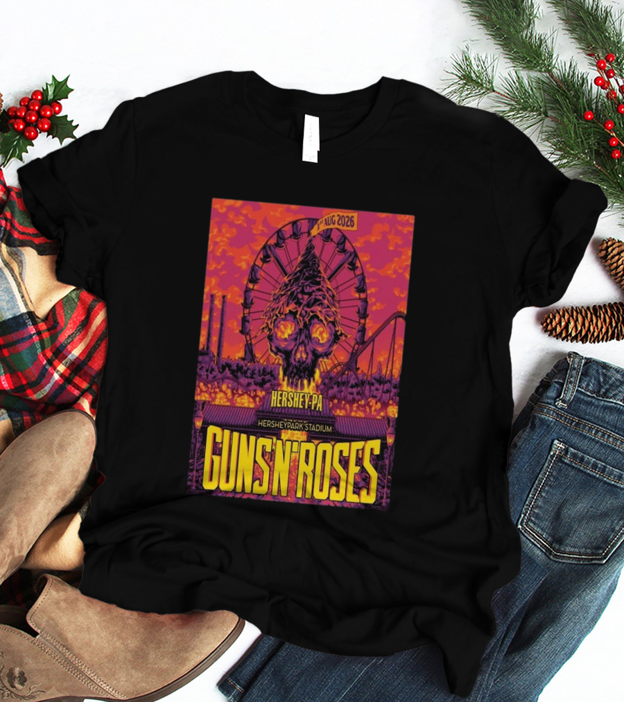 Guns N' Roses Aug 01 2026 Hersheypark Stadium Hershey PA Ferris Wheel Skull Tour T-Shirt
