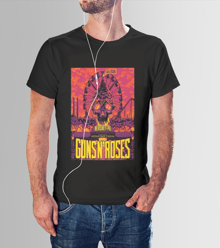 Guns N' Roses Aug 01 2026 Hersheypark Stadium Hershey PA Ferris Wheel Skull Tour T-Shirt