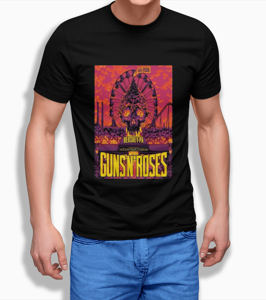 Guns N' Roses Aug 01 2026 Hersheypark Stadium Hershey PA Ferris Wheel Skull Tour T-Shirt