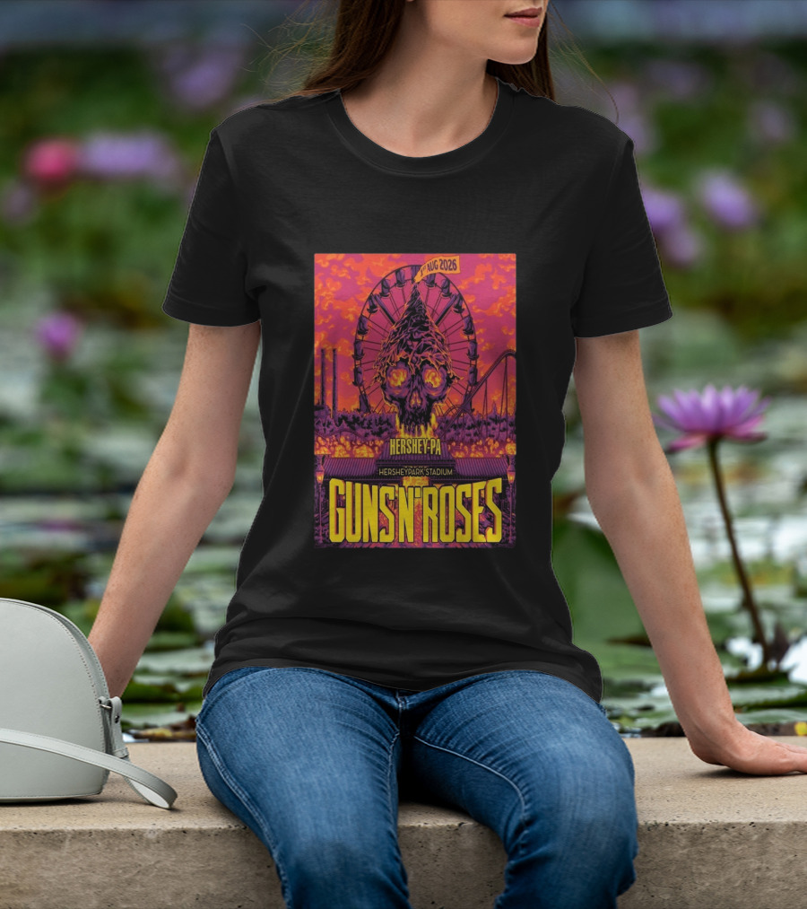 Guns N' Roses Aug 01 2026 Hersheypark Stadium Hershey PA Ferris Wheel Skull Tour T-Shirt