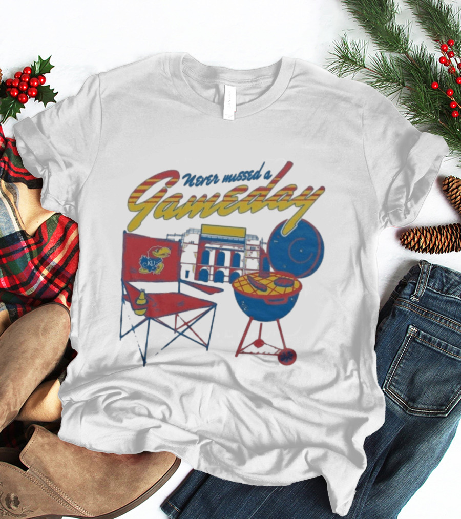 Kansas Jayhawks Never Missed A Gameday BBQ Chair Stadium Grill T-Shirt