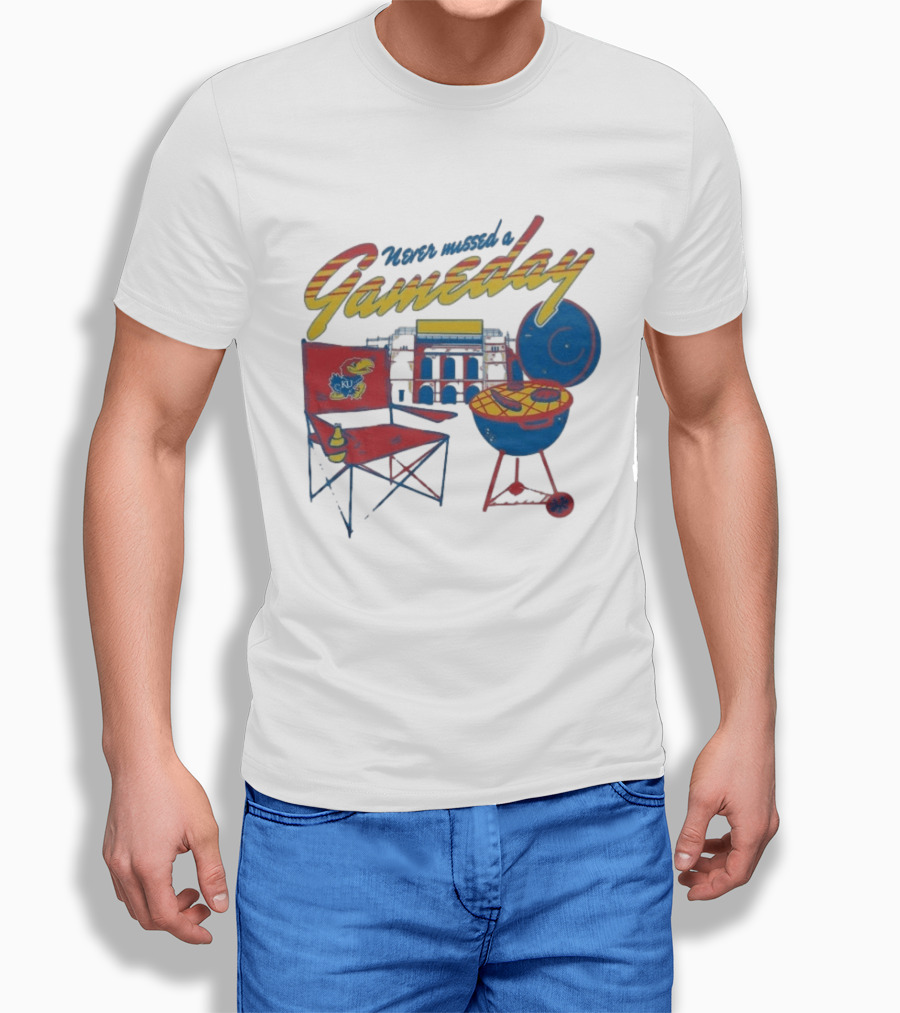 Kansas Jayhawks Never Missed A Gameday BBQ Chair Stadium Grill T-Shirt
