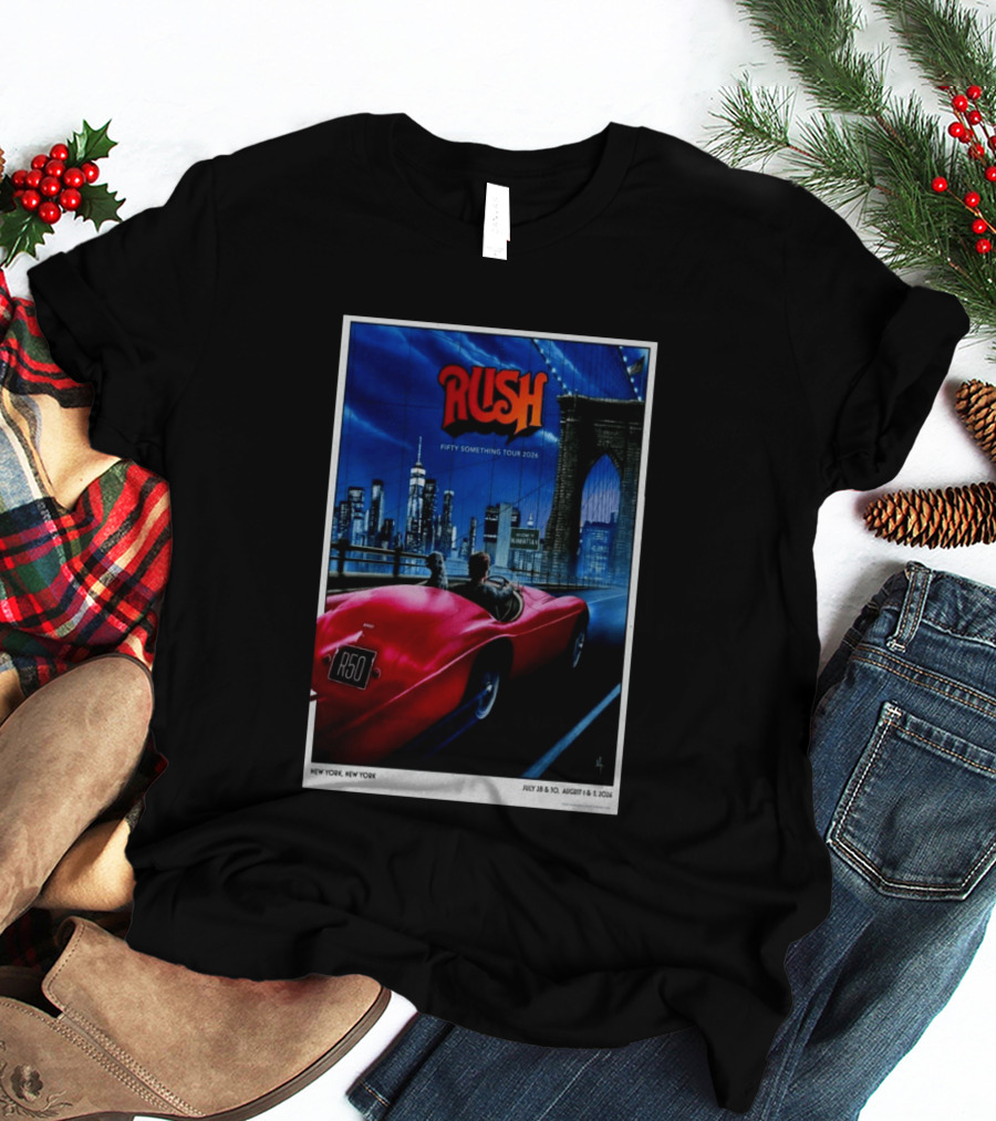 Rush Fifty Something Tour 2026 Manhattan NYC July 28 30 August 1 3 New York Bridge Red Car T-Shirt
