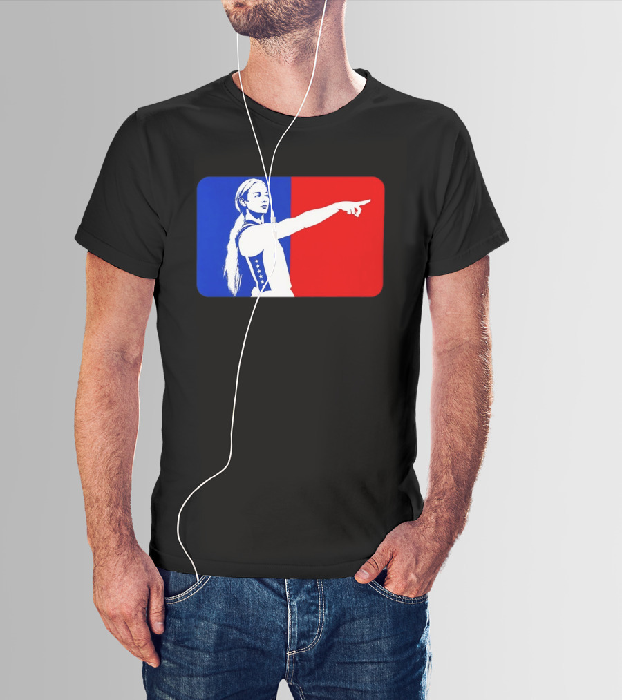 Sophie Cunningham WNBA 2026 Pointing Gesture In Blue And Red T-Shirt