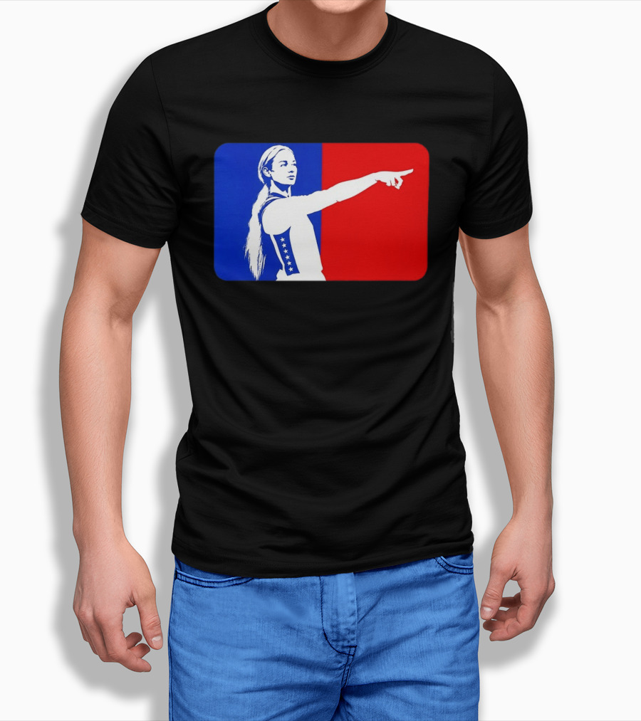 Sophie Cunningham WNBA 2026 Pointing Gesture In Blue And Red T-Shirt