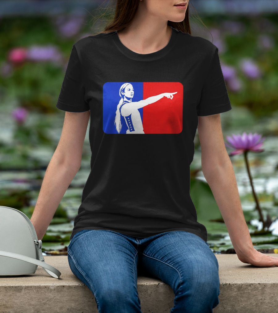 Sophie Cunningham WNBA 2026 Pointing Gesture In Blue And Red T-Shirt
