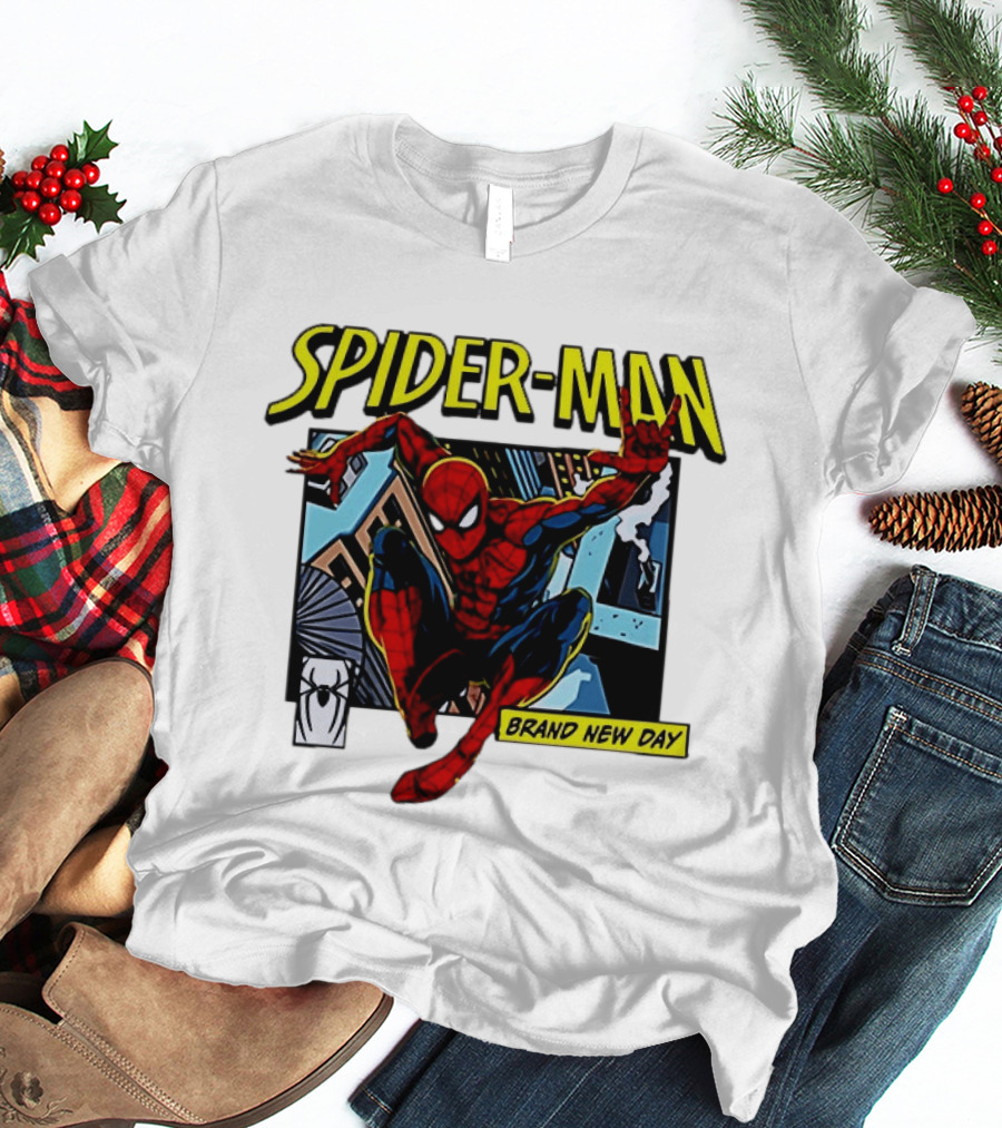Spider Man Brand New Day Iconic Comic Style Swinging Action T-Shirt