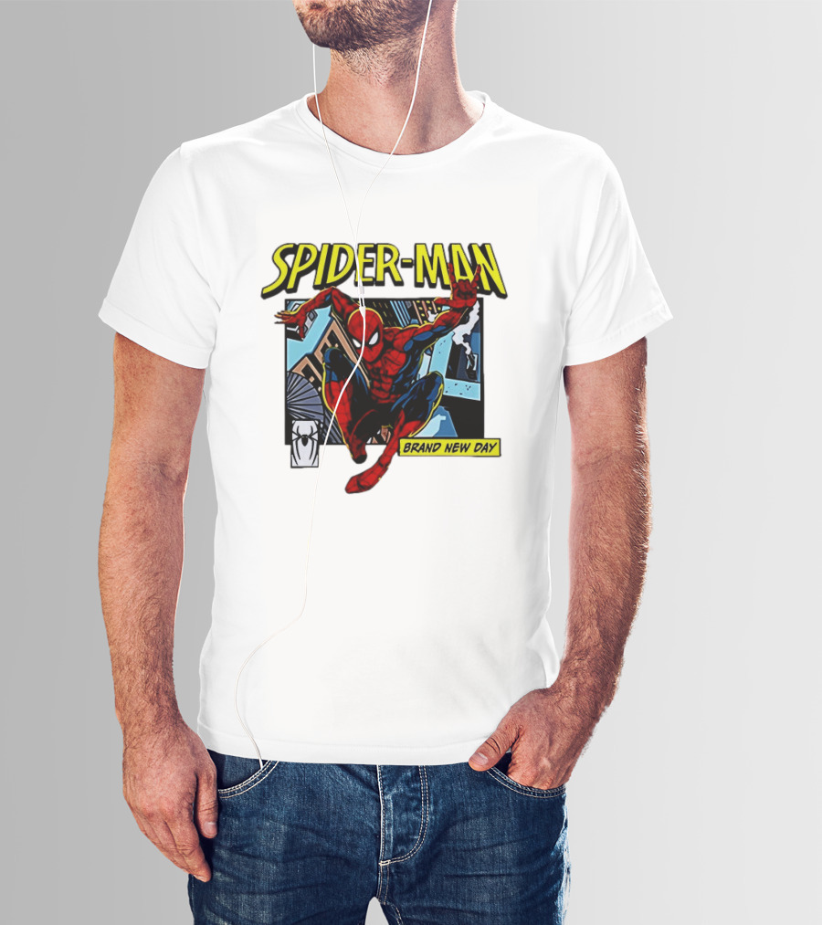 Spider Man Brand New Day Iconic Comic Style Swinging Action T-Shirt