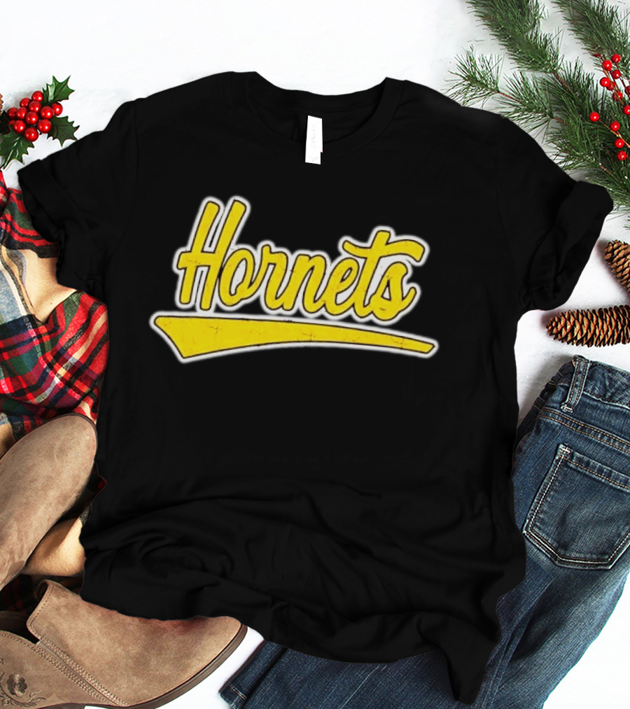 Hornets Team Yellow Text Stylized Font T-Shirt