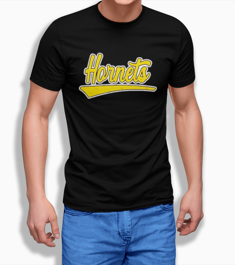 Hornets Team Yellow Text Stylized Font T-Shirt