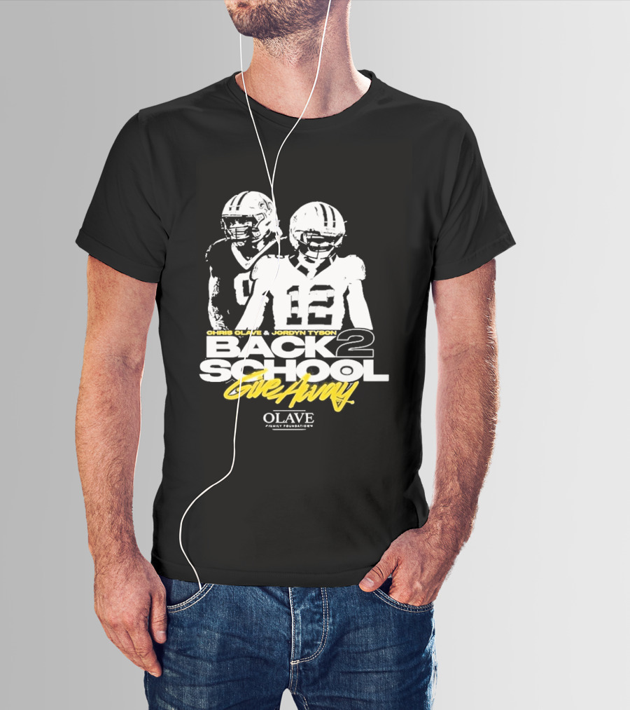 Chris Olave Jordyn Tyson Back 2 School Give Away Olave Connections T-Shirt